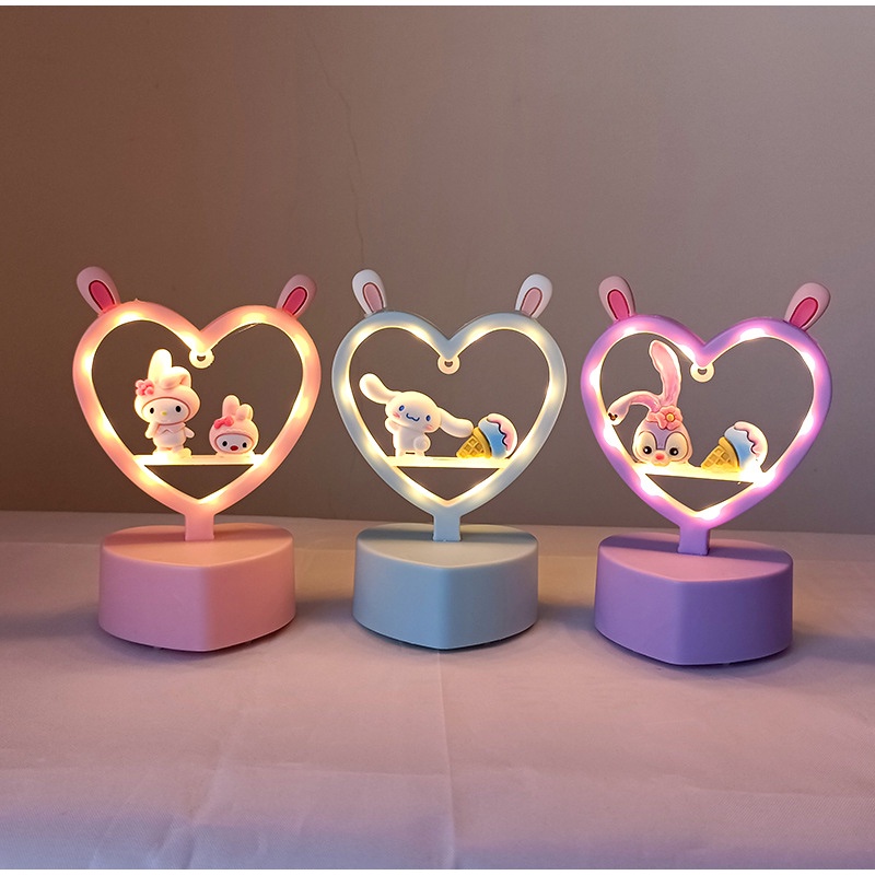 Lampu Meja LED Bentuk Hati Motif Anime Sanrio Kuromi Cinnamorolly Untuk Hadiah Ulang Tahun