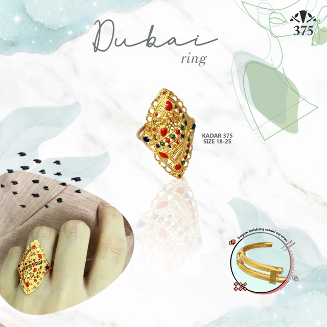 Cincin Dubai Osrotan emas asli kadar 375 variasi 1