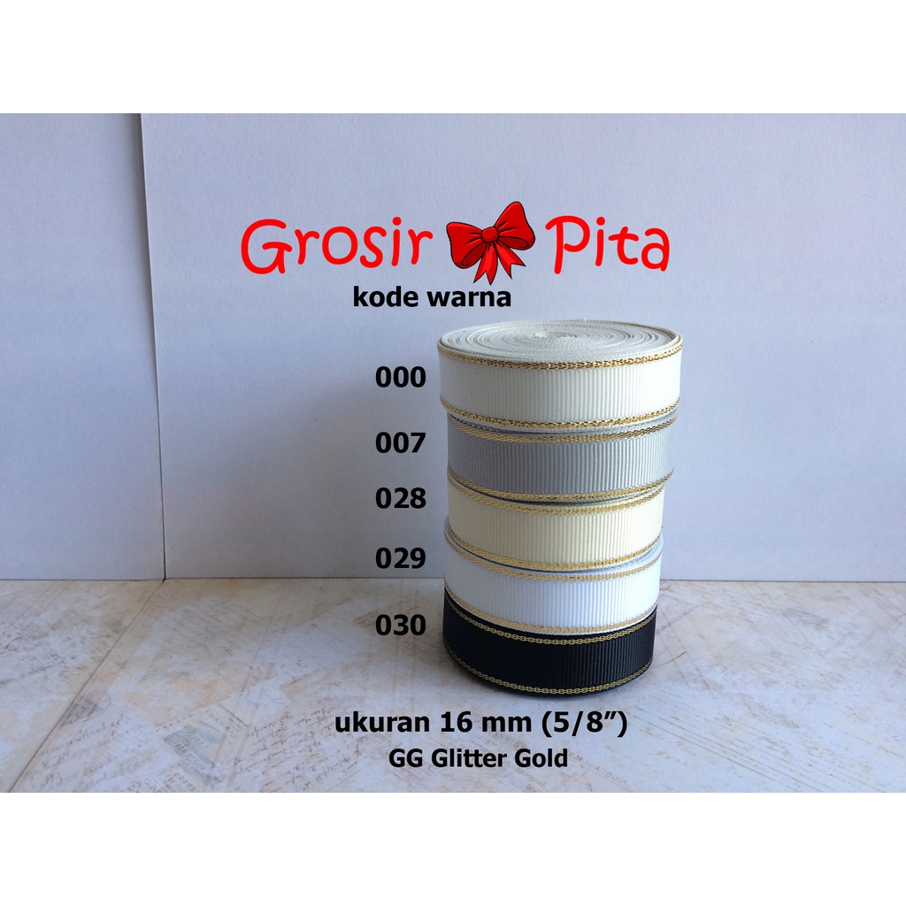 

(25 yard) Pita Grosgrain Glitter Gold ukuran 1,6 cm (5/8″) pg 1 | Pita Premium | Toko Bahan Craft | Grosir Pita