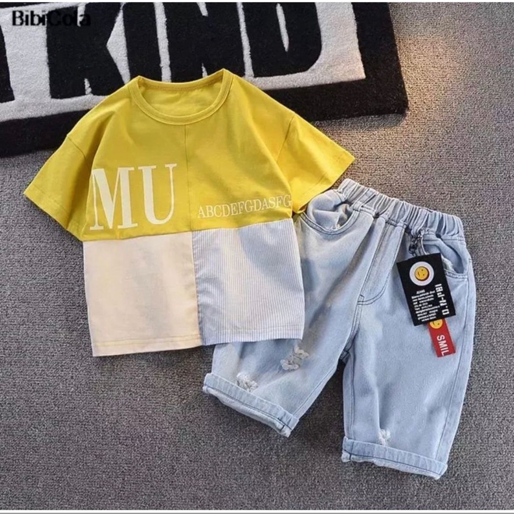 NEW SETELAN BAJU CELANA DENIM BAYI ANAK MOTIF MU ABJAD DENIM USIA 6 BULAN-5 TAHUN BEST QUALITY TERBARU TERLARIS BAJU POPULER ANAK/ SETELAN BAJU CELANA DENIM BAYI ANAK LAKI-LAKI/ SETELAN BAJU CELANA DENIM BAYI ANAK PEREMPUAN/ SETELAN BAJU CELANA DENIM ANAK