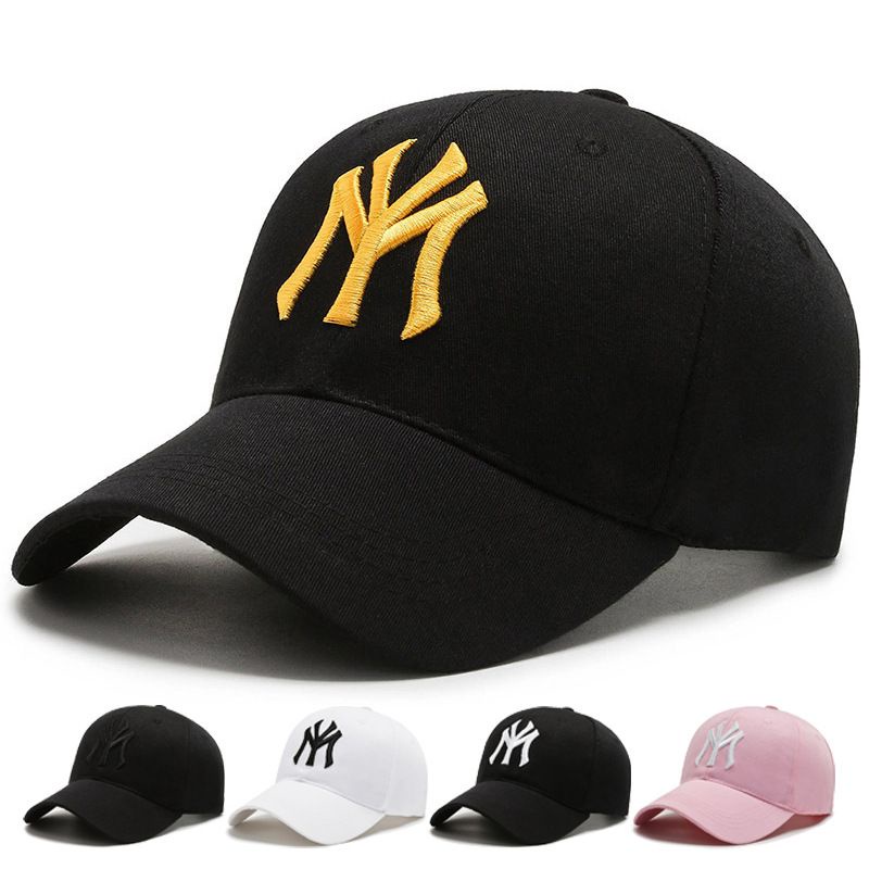 Topi NYC Hip Hop Pria Wanita/Topi Olahraga Basball Bordir 3D Warna Hitam Putih Tulisan Bordir Oren P