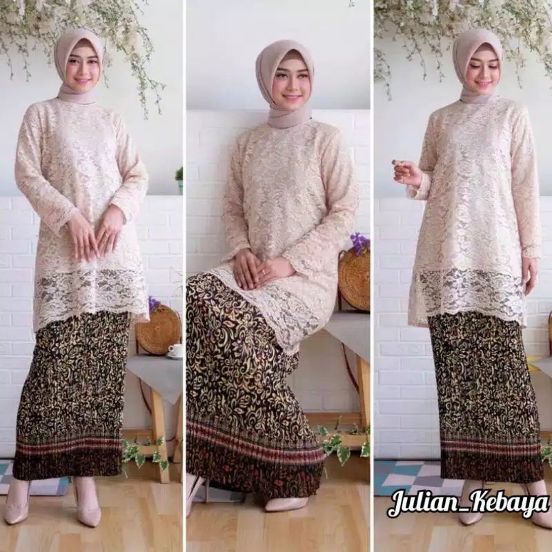 ☑️Setelan kebaya tunik brokat rok plisket