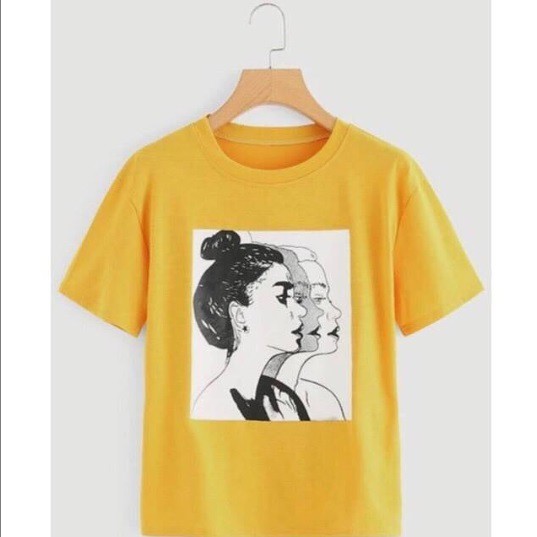 T Shirt Kaos  Wanita  Tumblr Tee FACES Warna  KUNING  