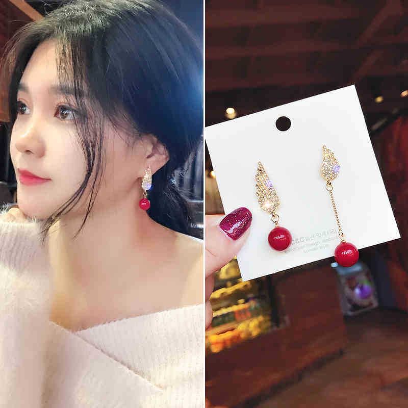 Anting tusuk gantung red pearl TJ