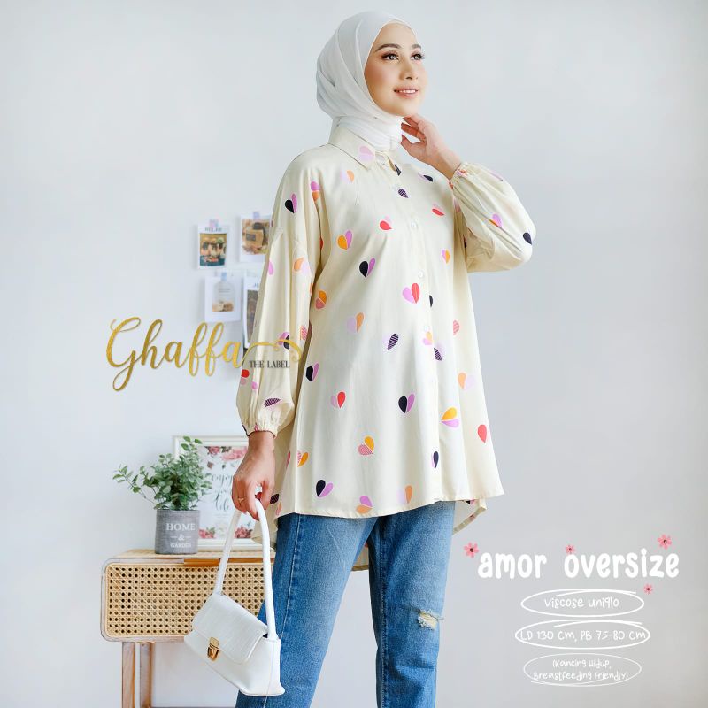 AMOR OVERSIZE BY GHAFFA THE LABEL (Blouse motif) Oversize muslimah modern rekomended