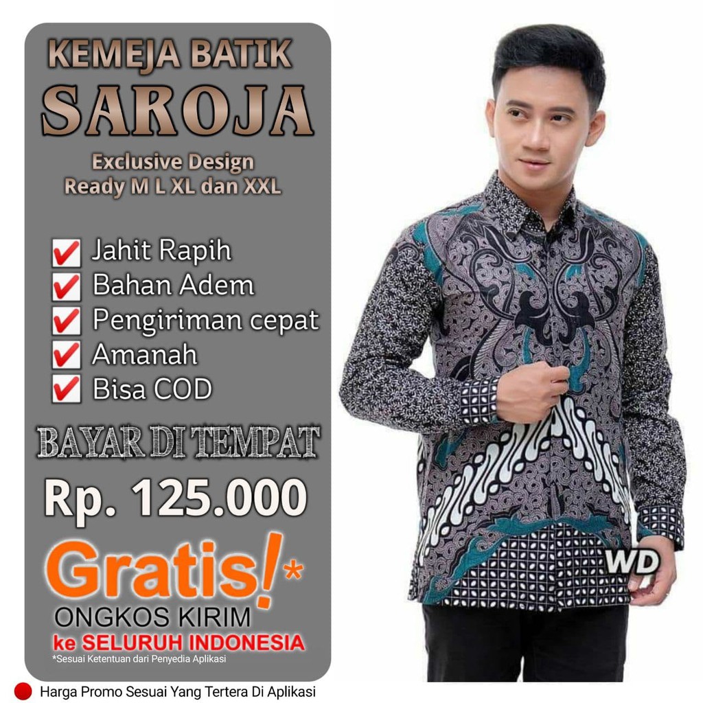 SAROJA BATIK Kemeja Lengan Panjang Kemeja Batik Seragam Kantor Motif Abu