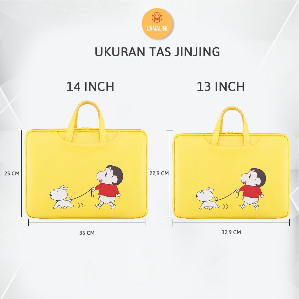 Sleeve Pouch Sarung Tas Bag Case Ipad Tab Tablet Macbook Air Pro Laptop Asus Acer Lenovo HP Huawei 11 12 13 14 15 inch Motif Gambar Kartun Cartoon Sinchan Warna Kuning Lucu Cute Murah Korean Model Jinjing Tali Strap