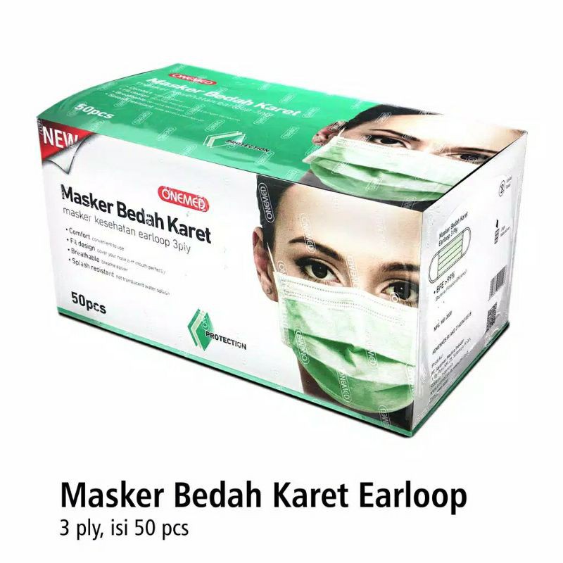 Masker Bedah OneMed 3 Ply Earloop / Masker Medis Karet Isi 50s