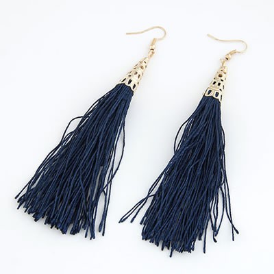 LRC Anting Gantung Renaissanc Black Elegant Tassels A29523