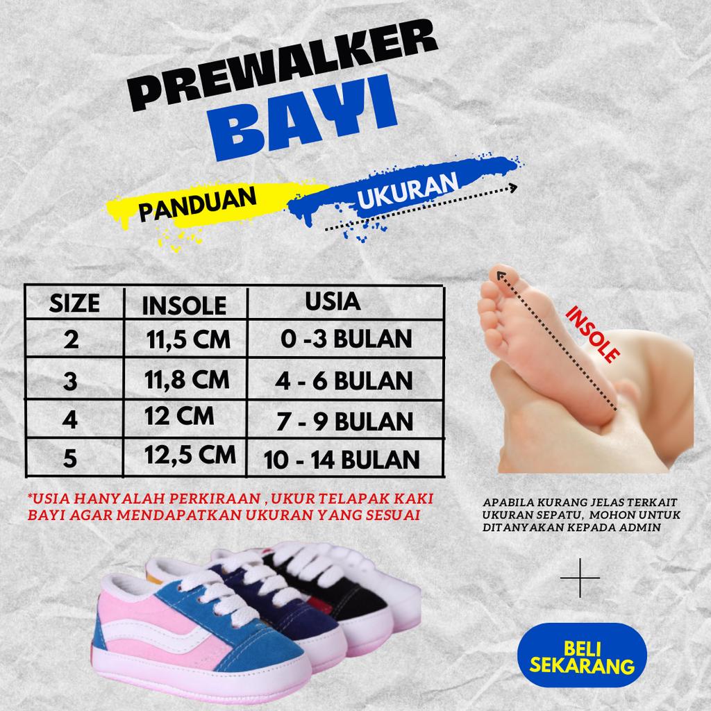 Sepatu anak new born, Prewalker Sepatu Bayi Vanss-Combi, Sepatu Bayi belajar jalan usia 2-14 Bulan