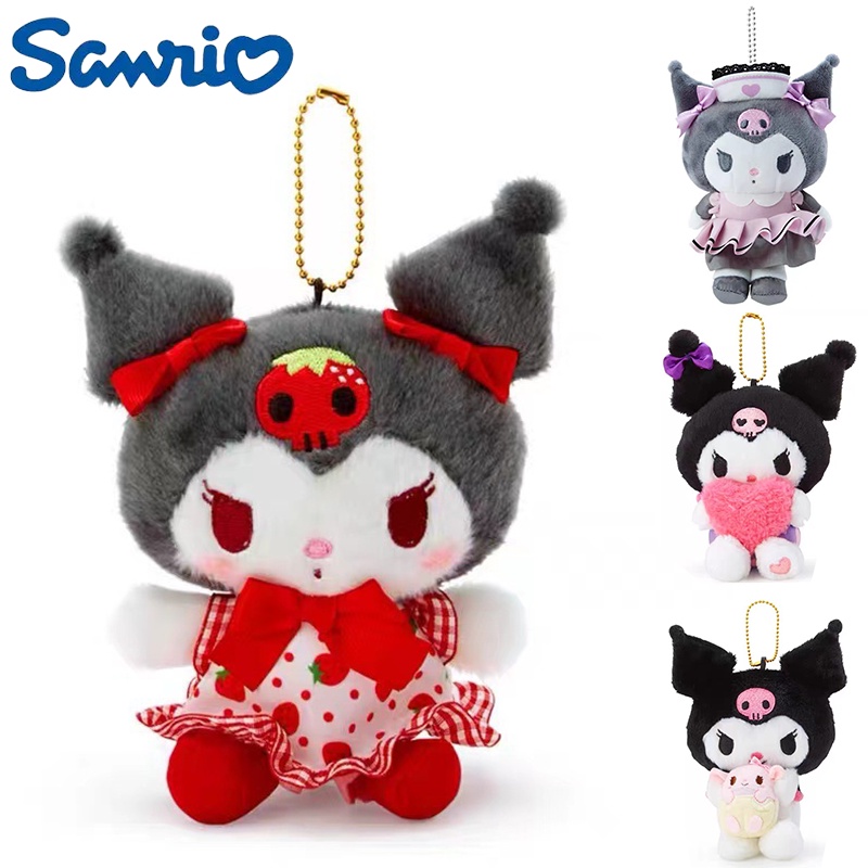 12cm Kawaii Sanrio Kuromi Plush Toy Anime Cartoon Stuffed Doll Figure Keychain Pendant Keyring Children Birthday Gifts