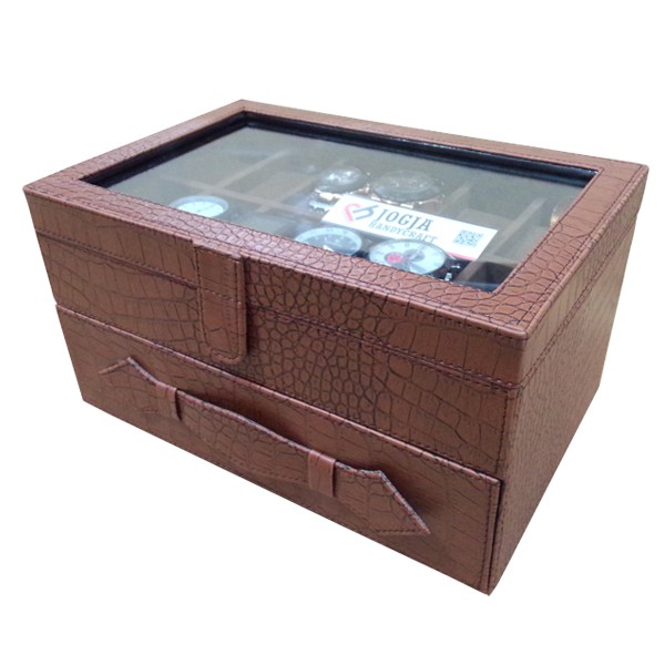 Elegan Oscar Brown Croco Watc Box Organizer / Kotak Tempat Jam Tangan Isi 24