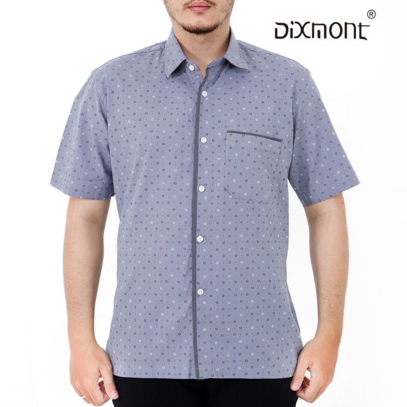 Dixmont Kemeja Pria Basic Formal Motif Lengan Pendek Hem MS01622