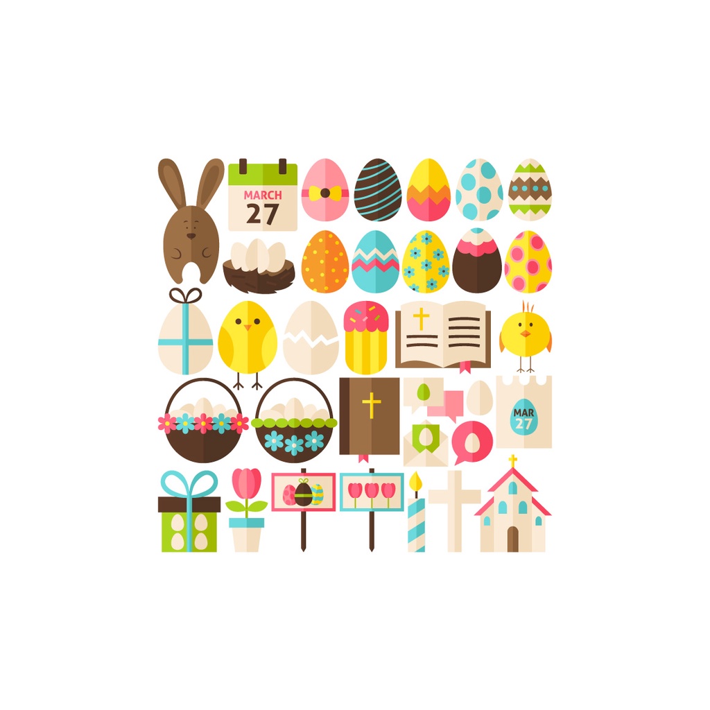 Happy Easter Vector Isolated Objects