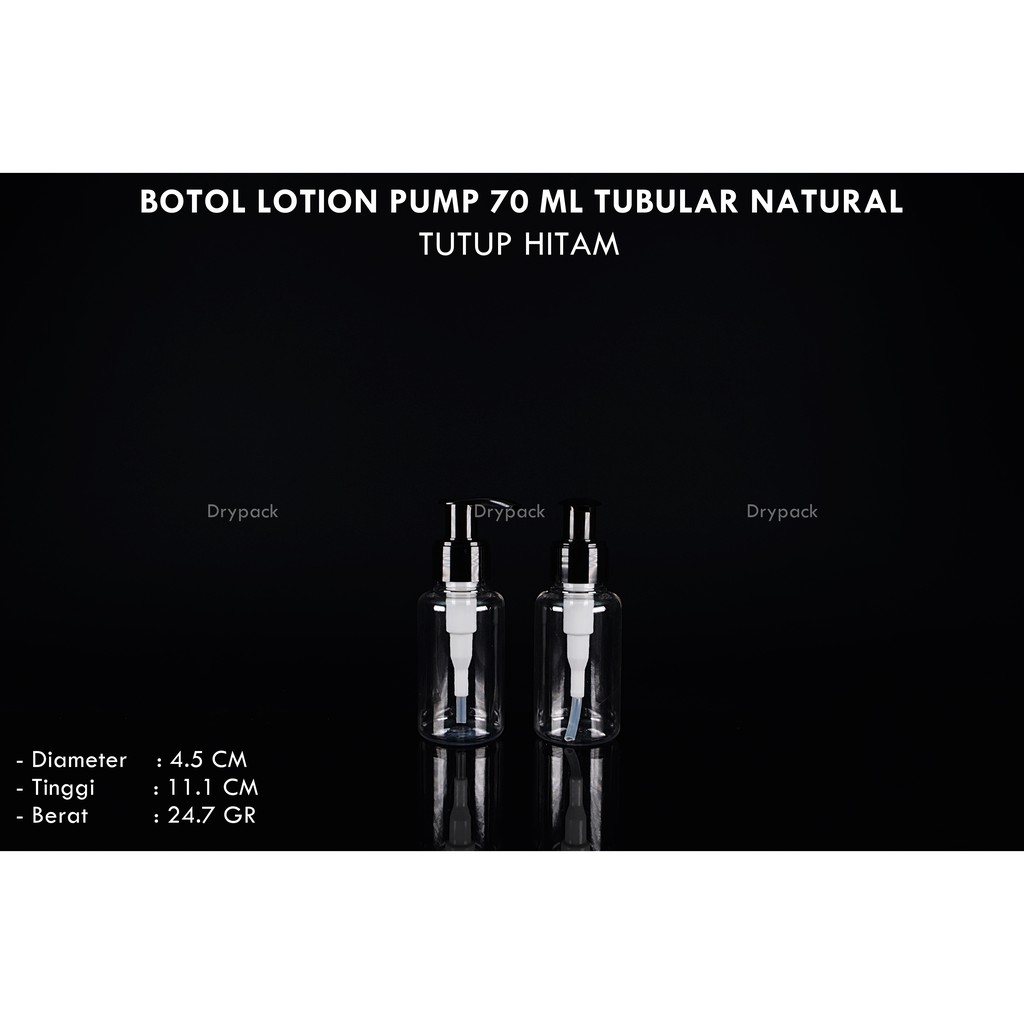 Botol Lotion Pump 70 ml Tubular Natural Tutup Hitam