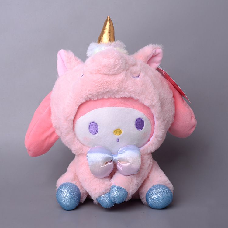 MAINAN BONEKA MELODY HELLO KITTY CINNAMOROLL POCHACCO DOG POMPOMPURIN KUROMI KOSTUM UNICORN PLUSH IMPOR