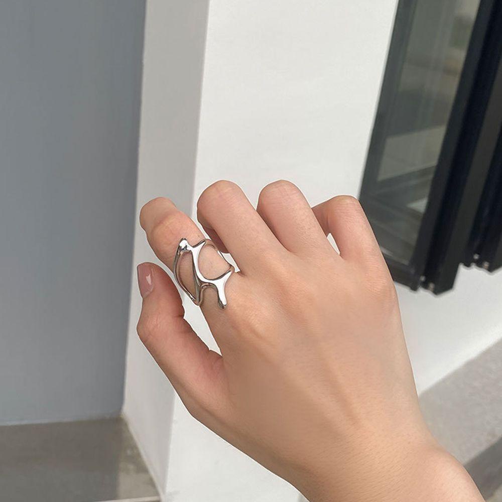 Mxbeauty Cincin Geometris Unik Adjustable Fashion Plat Perak Hadiah Hari Valentine Gaya Jalanan Punk Ring