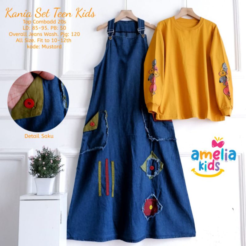 Gamis Overall Jeans Anak Tanggung 10-12 Tahun Kekinian Kania Set Teen Kids