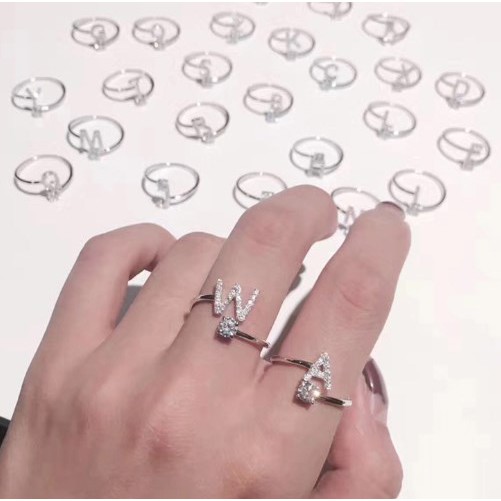 CINCIN WANITA 26 HURUF CINCIN INGGRIS TEMBAGA BERLAPIS EMAS PUTIH AKSESORIS FASHION STAINLESS A-P