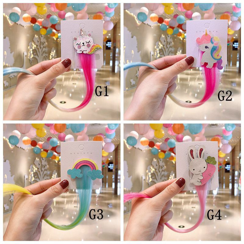 Jepit / Ikat Rambut Unicorn Model Rambut Palsu Wig Gaya Korea Untuk Anak Perempuan