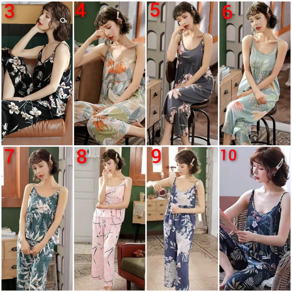 piyama tanktop celana panjang wanita bahan rayon dan spandek import