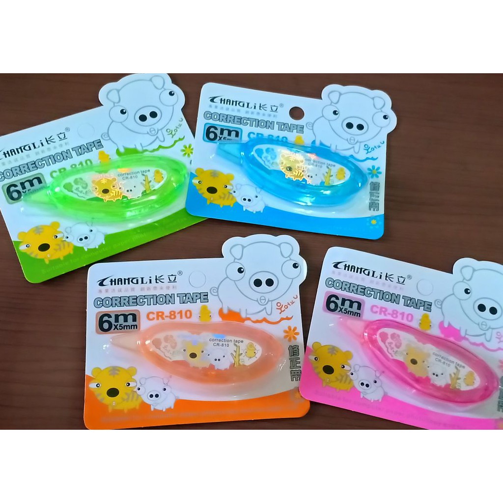 

Tipex tipx tip ex kertas corection tape lucu roll mini changli cute animal piggy tiger CR-810 (48)