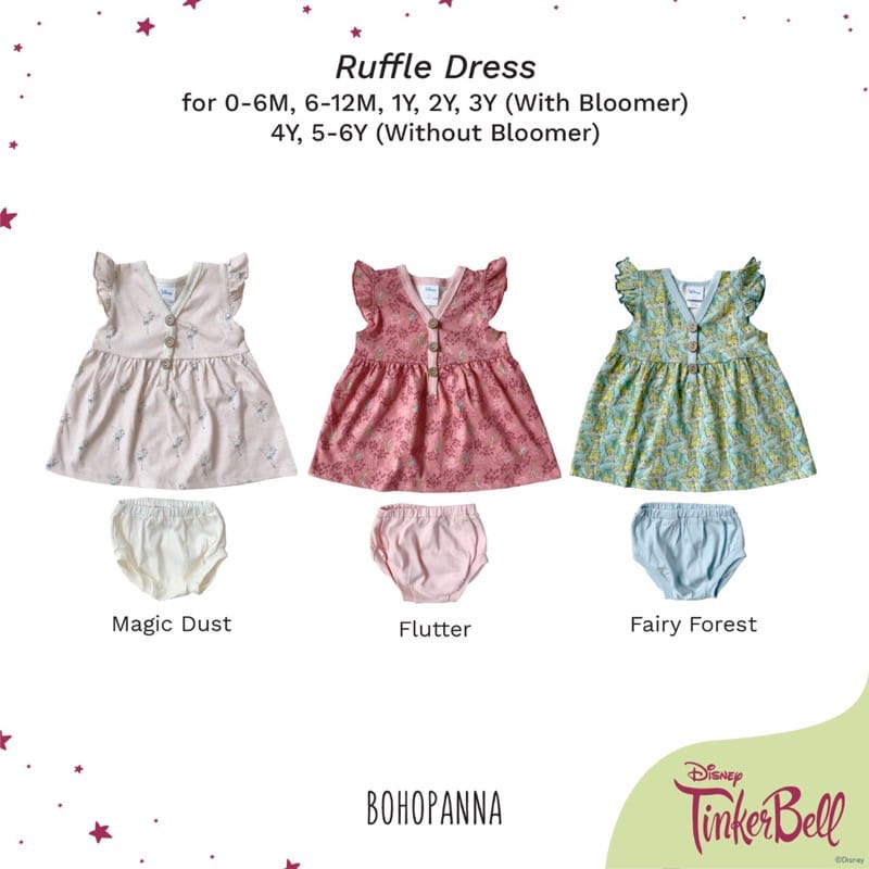 BOHOPANNA | BOHO BABY | BOHO PANNA RUFFLE DRESS DISNEY TINKERBELL | DRESS ANAK DISNEY TINKERBELL | DRESS LUCU