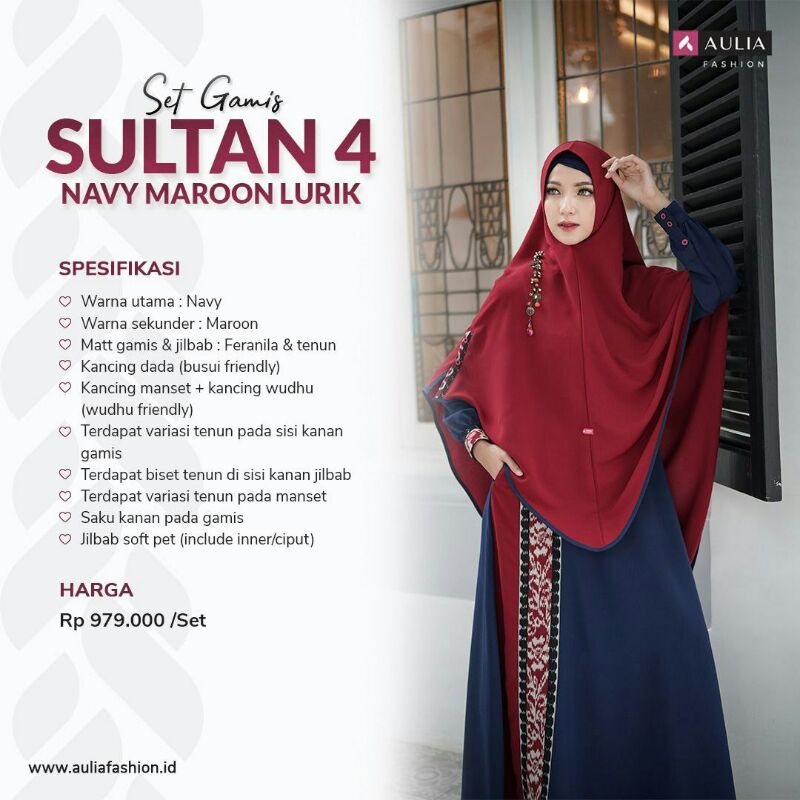 gamis sultan 4 navy maroon by Aulia fashion