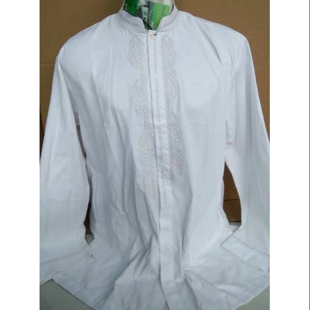 Baju Koko ALMIA AL MIA MT Panjang oblong Pria pakaian Muslim Putih Original gamis Makassar katun
