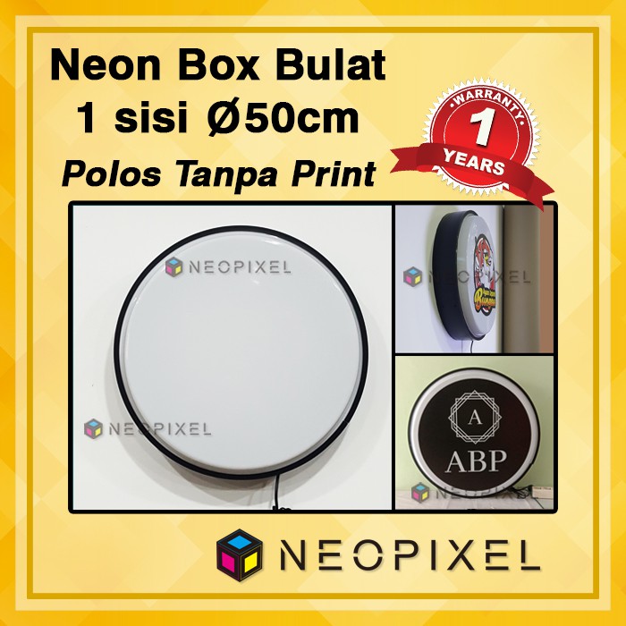 Neon box bulat 50 cm 1 sisi POLOS tanpa Print Murah