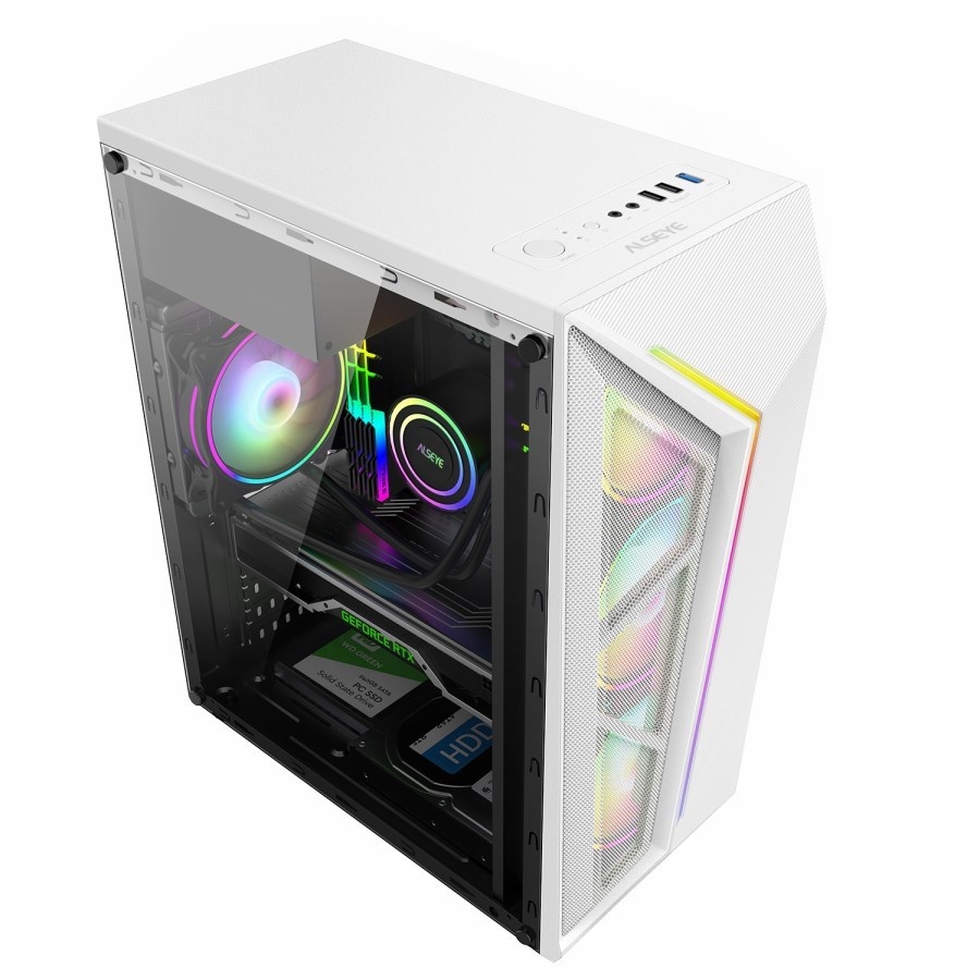 Alseye A4 White Tempered Glass mATX ATX Gaming Case