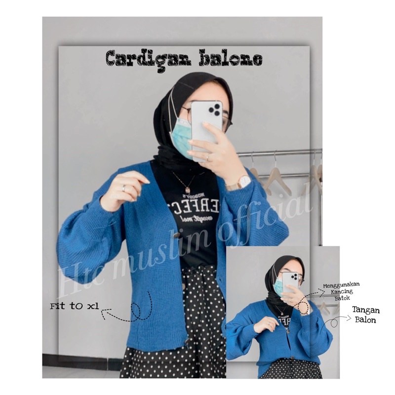Cardigan Rajut BALONE Kancing Batok Wanita Knit Wear Muslimah