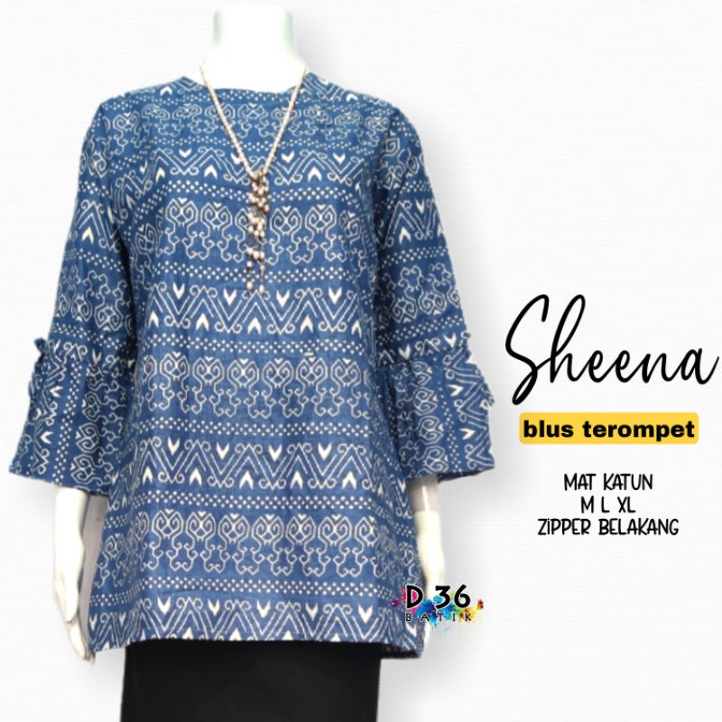 Blus Sheena Blouse batik katun halus murah atasan baju batik wanita remaja cewek cewe abg seragam seragaman kerja sekolah kuliah pkk simple simplefit batik lonceng trompet cantik ayu muda trendi ceria kekinian modern murmer.-Songket