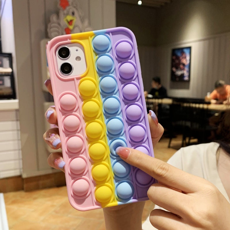 Rainbow Press Bubble Soft Case OPPO A31 A5 A9 A53 A33 2020 A57 A39 F1S A52 A92 A54 A16 A55 F3 A91 F1 Plus A3S A7 A5S A12 A11K F9 Pro F11 C1 Casing VIVO V5S V5 V9 Y19 Y11 Y12 Y15 Y17 Y12i V11i Y93 Y91C Y55 Y55S Y55L