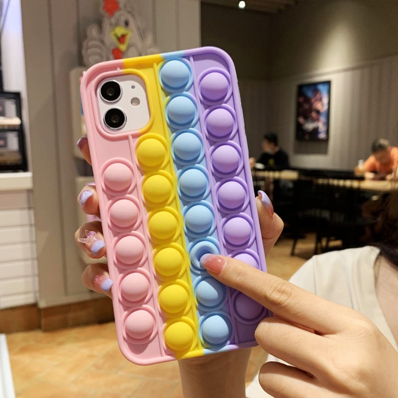 Rainbow Press Bubble Soft Case iP iPhone 6 6S 7 8 + Plus X XR SE 2020 XS Max 11 12 13 mini Pro Max Casing Apple