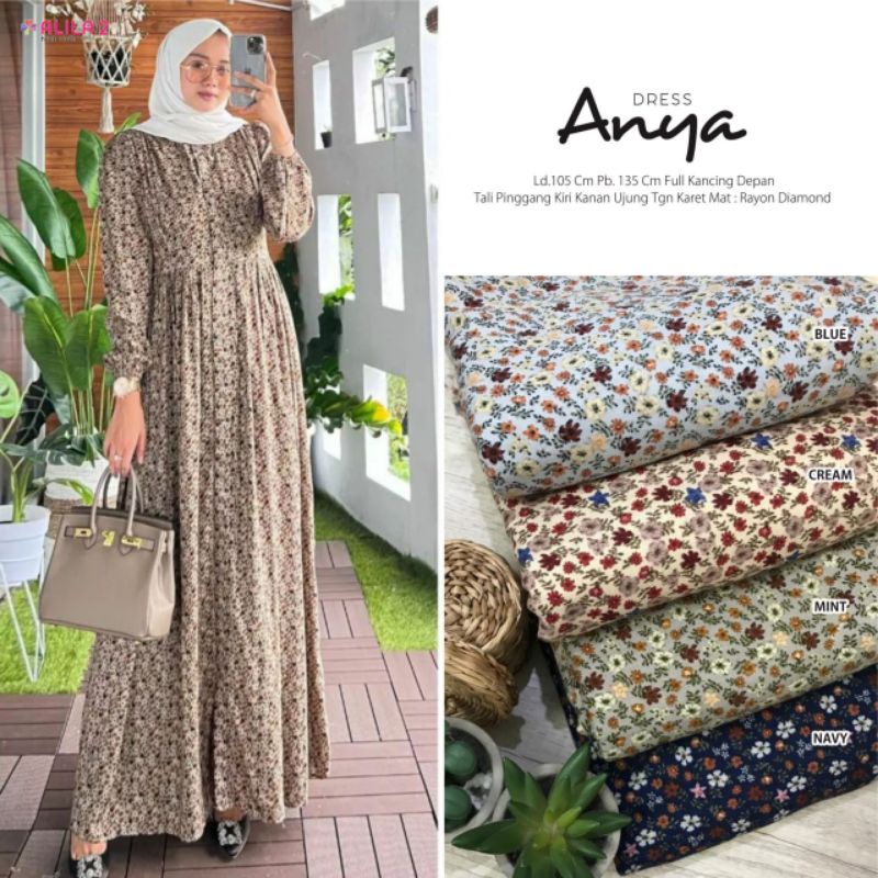 Anya Zeda Dress/Maxy Dress/Gamis Rayon Wanita Hijab Style Muslimah Motif Bunga Terbaru Kekinian Alls