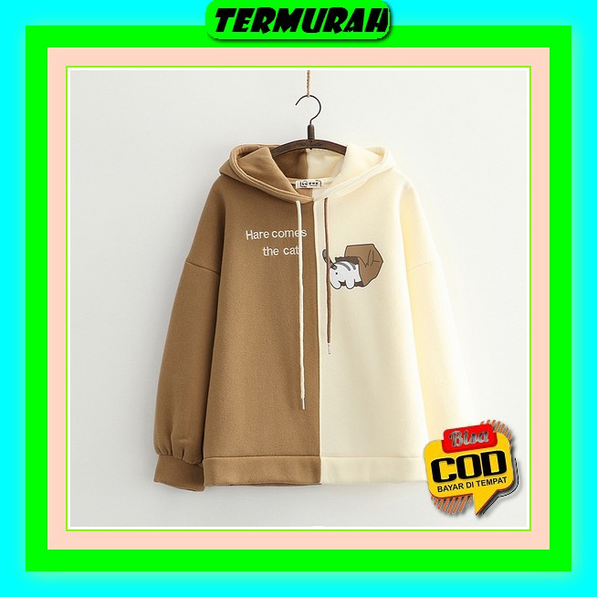 Jaket Sweater Hoodie Wanita Oversize Outerwear Pakaian Sweatshirt Kore Vallina Hoodie Premium Cartoo