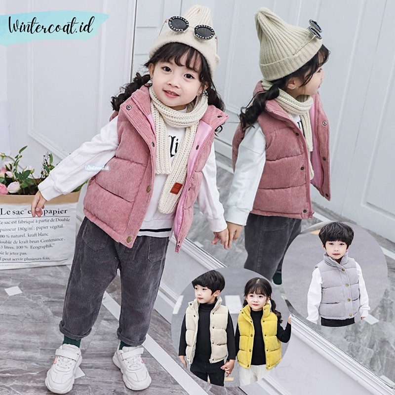 Kids winter vest corduroy rompi anak musim dingin hangat import cowok cewek gunung kid outer