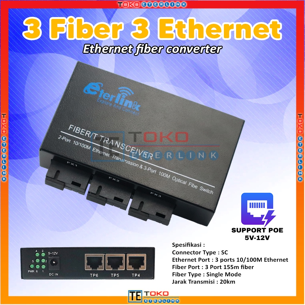 Jual Support POE 10 100M 3F3E Switch Ethernet Media Fiber Optik 