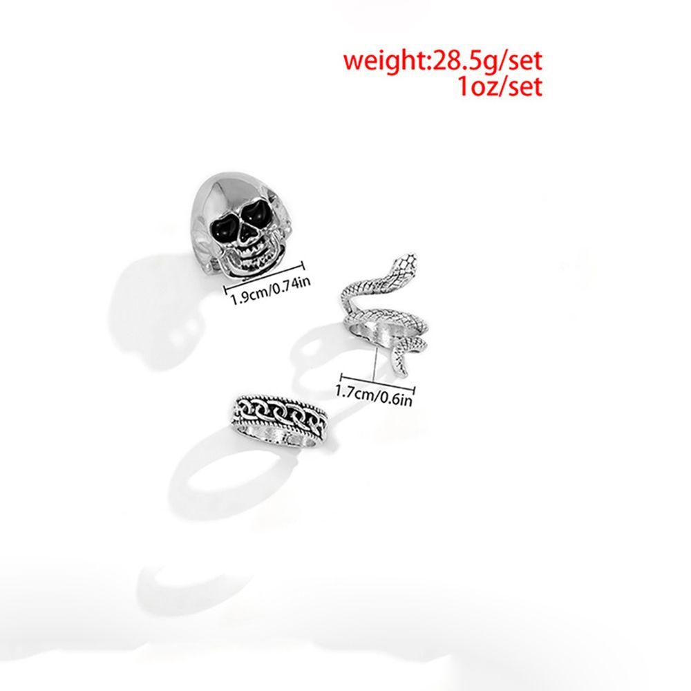 Set Cincin Desain Tengkorak Bunga Mawar Gaya Vintage Punk Untuk Pria Dan Wanita