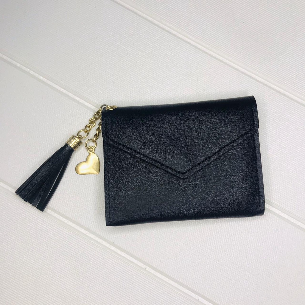 ⭐Gogoland⭐ WD008 Dompet Lipat Import Korea DL15 Rumbai Rumbai Dompet Murah-HITAM