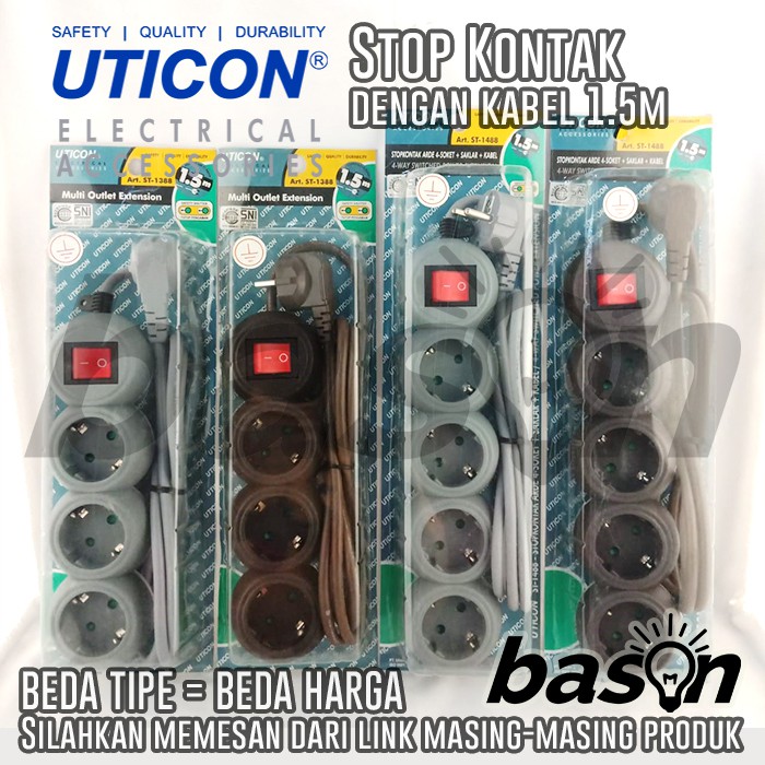 UTICON ST1388 - Stop Kontak 3 Lubang 1.5Meter Arde