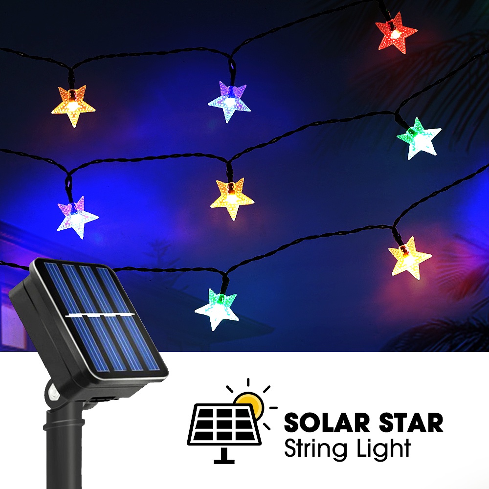 Lampu String Led 5m Bentuk Bintang Tenaga Surya Anti Air Untuk Dekorasi Taman Outdoor