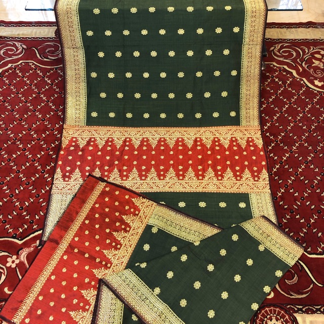Songket Papan Sekeping ORI Hijau / Songket Tenun Palembang asli Tenun Tangan. (ilham Songket)