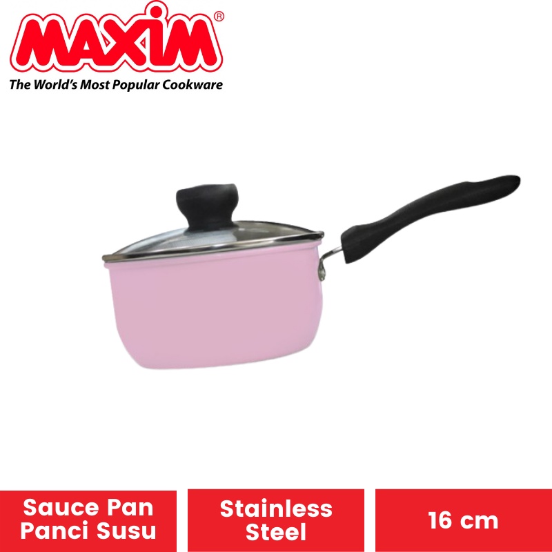 Panci Susu Maxim Colouris Sauce Pan 16 cm + Tutup Kaca | Panci Masak Mie Saucepan Stainless Steel