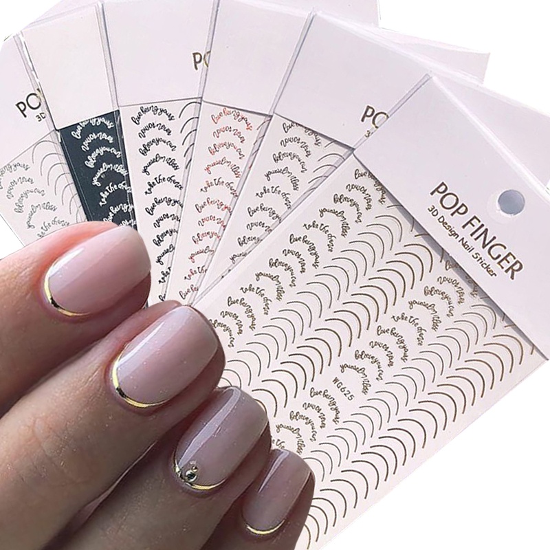 Stiker Kuku Motif Garis Geometri 3D Warna Rose Gold Untuk Manicure