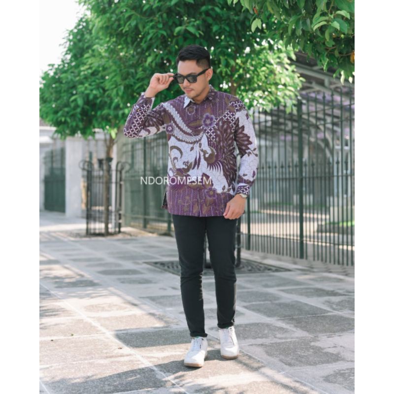 KEMEJA BATIK PREMIUM WARNA UNGU BATIK PREMIUM PRIA MERAKPRABU BAHAN KATUN FURING LENGAN PANJANG
