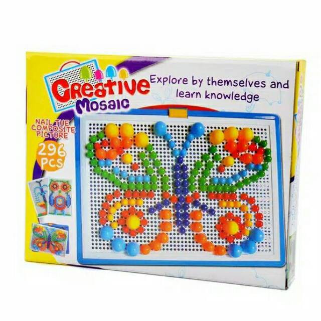 ~COD~ DO-M14 Mainan Edukasi Anak Creative Mosaic Susun Paku 3D Puzzle Block Papan Paku Jamur 296pcs-5