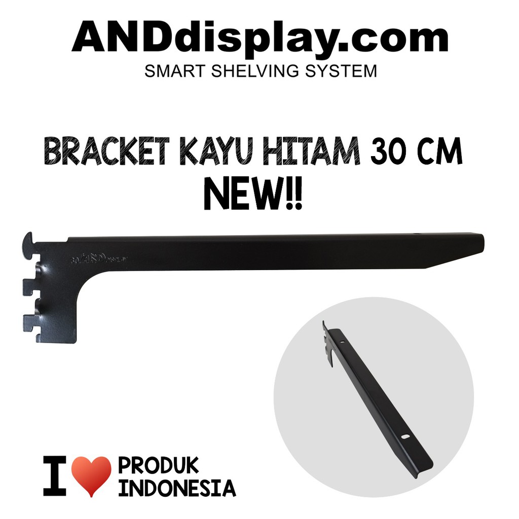 DAUN BRACKET KAYU NEW 30CM HITAM AMBALAN DISPLAY SIKU PENYANGGA BRAKET