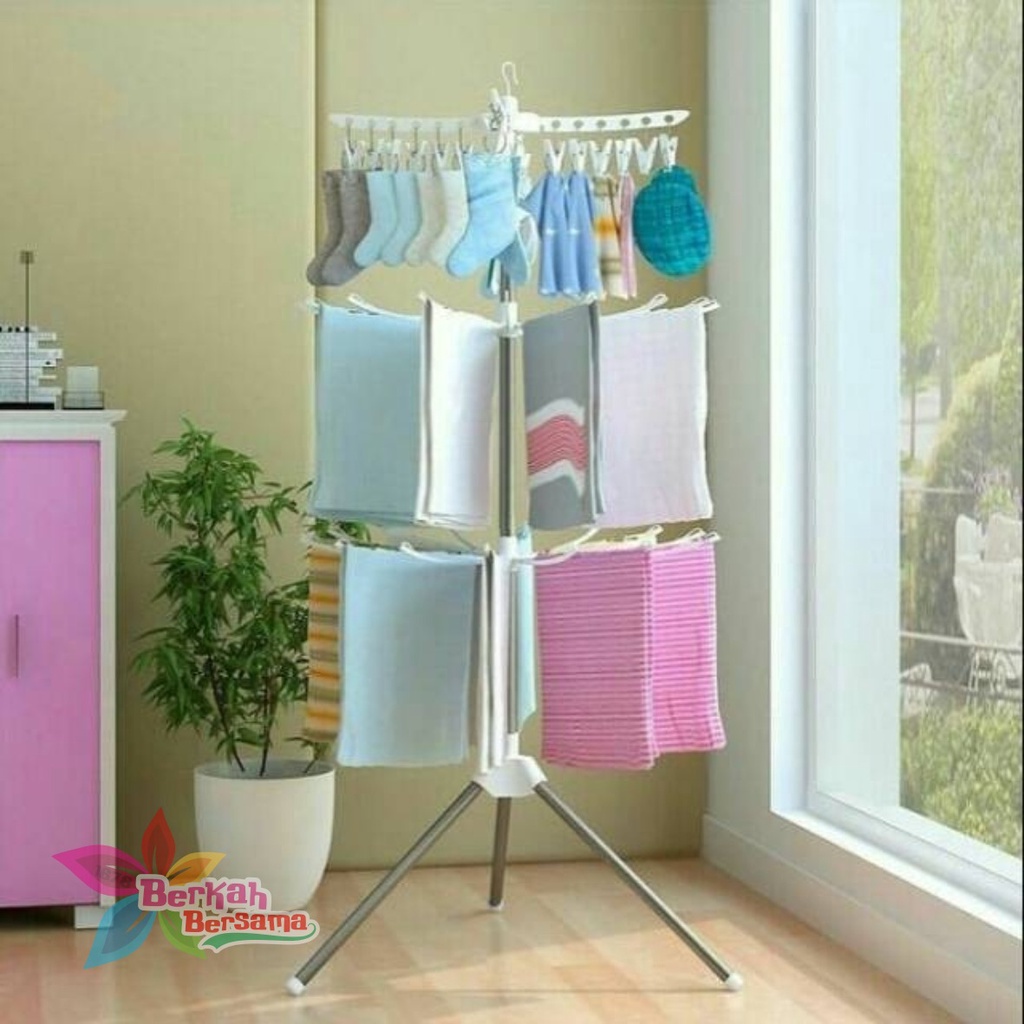 RT91 jemuran hanger gantungan baju putar lipat menara 3 tingkat stand hanger BB6405